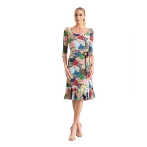 Leona Edmiston Anneke Australian Designer Printed Patchwork Knee Dress Size 12